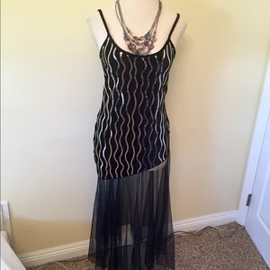 Black Silver Slip Evening Dress